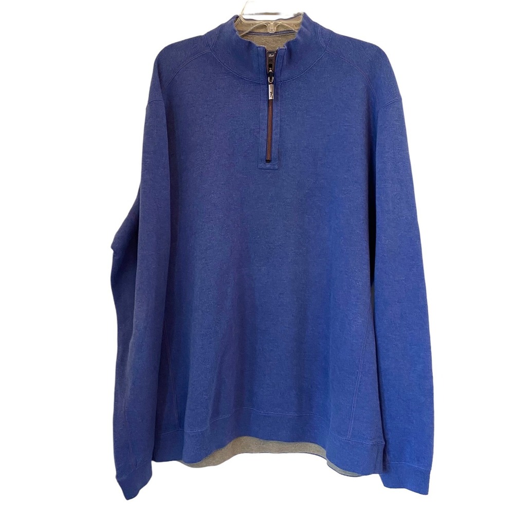 Tommy Bahama Reversible 1/4 Zip Pullover Sweatshirt Blue Gray Men XL Mock Collar